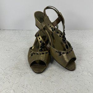 New York Transit, Black diamond beading, Mule Heels, Brushed Gold, 9.5M